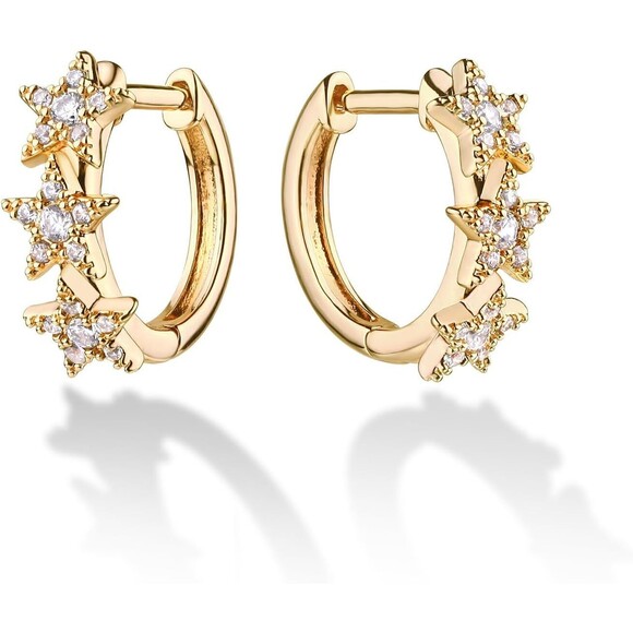Cubic Zirconia Huggie Star Earrings 14K Gold Plated Tiny Huggie Hoop Earrings - Picture 5 of 5
